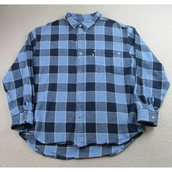 Levis SilverTab Shirt Mens Small Blue Plaid Flannel Oversized Button Down Pocket