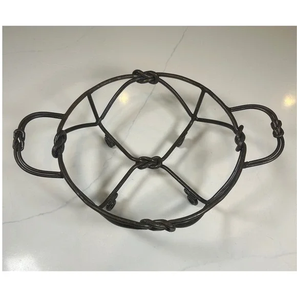 Wrought Iron 9 inch circle trivet dish Holder stand Brown Rustic Knot Decor