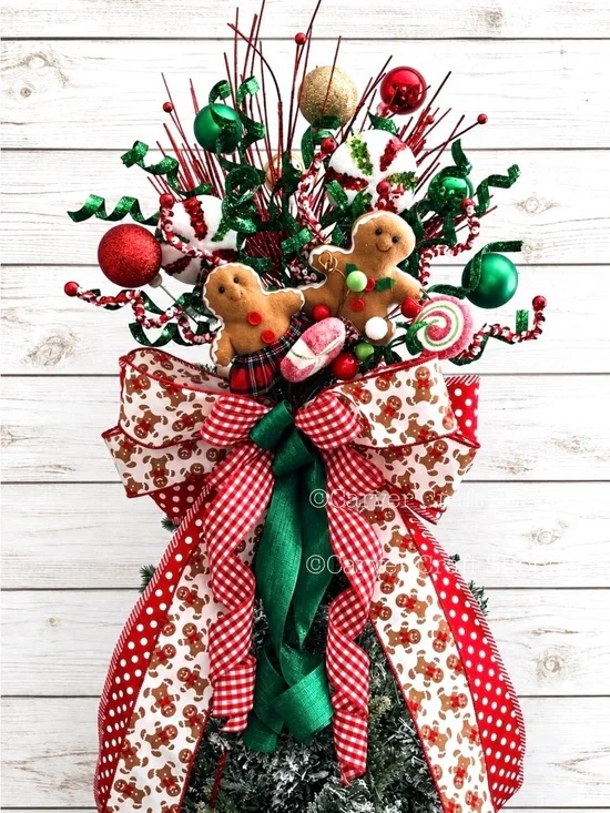 Gingerbread Christmas tree topper bow decor decoration gift