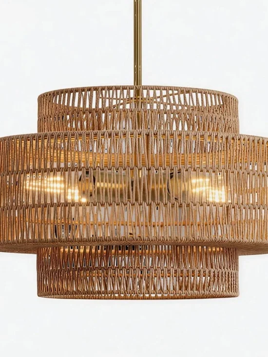 EVERLY QUINN NWT 4-light Boho Rattan Chandelier Light Fixture, 17.7