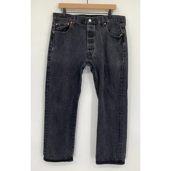 Levis 501 Jeans Mens 36x28 Black Straight Leg Button Fly Fade (Tag 36x30)