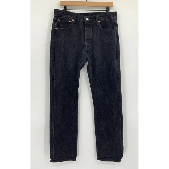Levis 501 Jeans Mens 34x34 Black Straight Leg Button Fly Cotton Fade Denim Pants