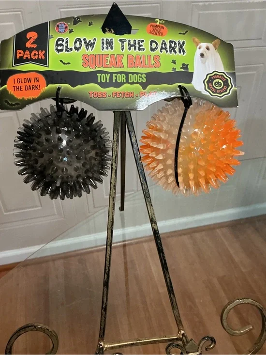 Bow Wow Set Of 2 Spike Ball With Loud Squeaker Halloween Glow Ball