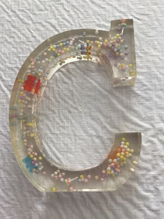 Ashland Clear Resin Letter C with Pastel Confetti