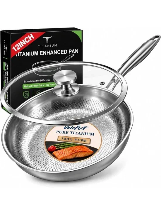 12” Non-Stick Titanium Frying Pan with Lid - Durable, Lightweight Cookware