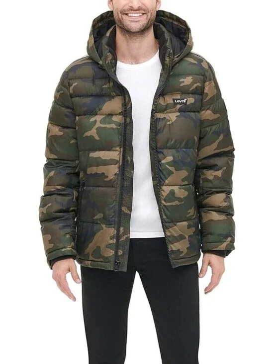 Levi's Arctic Quilted Camo Hooded Winter Puffer Jacket Parka Mid Ski Men XXL 2XL