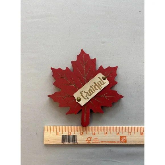 Greenbrier International Red Wood Maple Leaf Grateful Tabletop Decor Fall Autumn