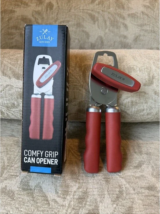 Zulay Kitchen Heavy Duty Stainless Steel Can Opener Manual Comfy Grip, Red