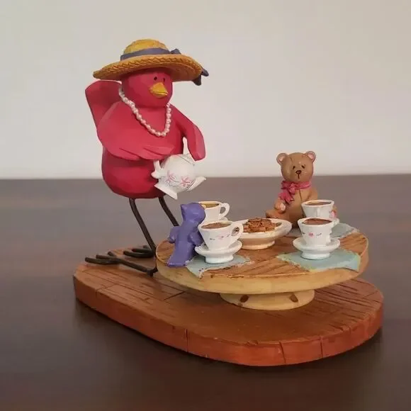 Vintage RUSS Red Bird Tea Party Resin Decor 