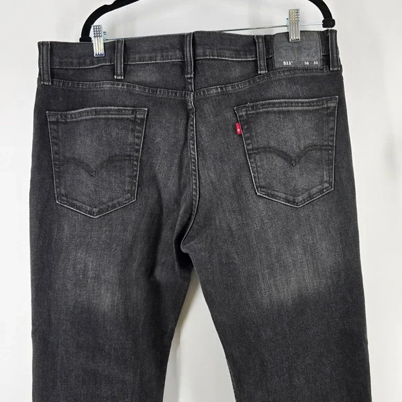 Levi's 511 Slim Fit‎ Jeans Mens 38x32 Black Faded Denim Stretch Pants