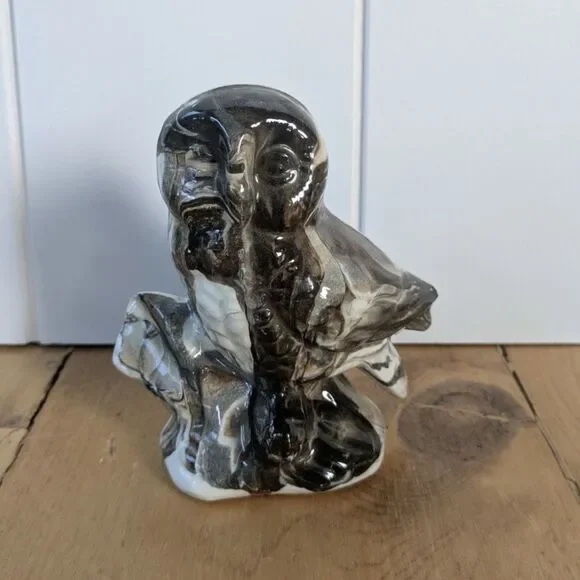 Vintage Owl Figurine - Marbled Coloring - Made in USA - 4