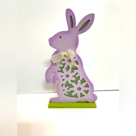 12” Easter Bunny/Rabbit Purple and Green Wooden Cut Out