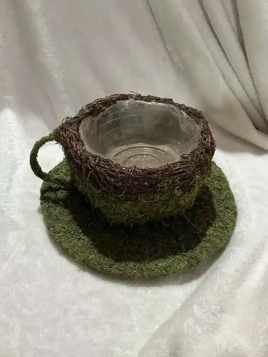 Fairy Garden Tea Cup Planter Moss Twig Container