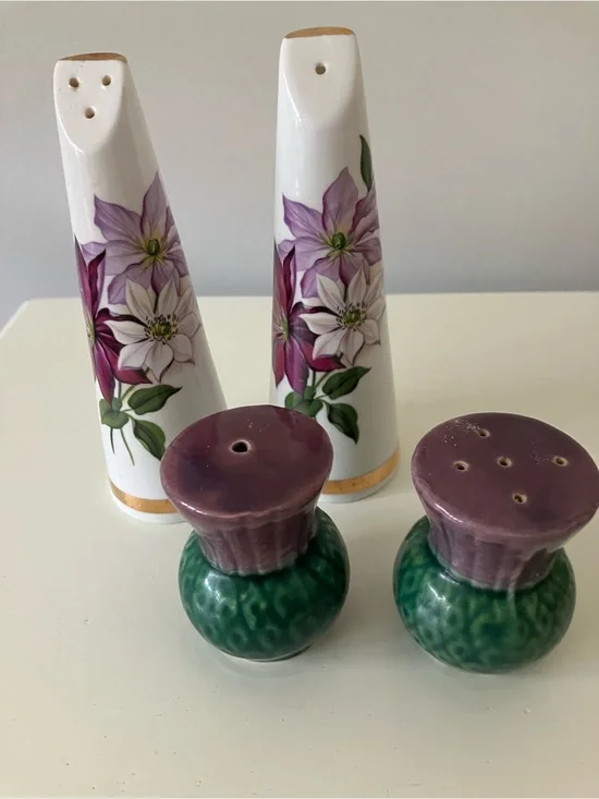 Vintage salt and pepper shakers. Bone China and ceramic 2 sets