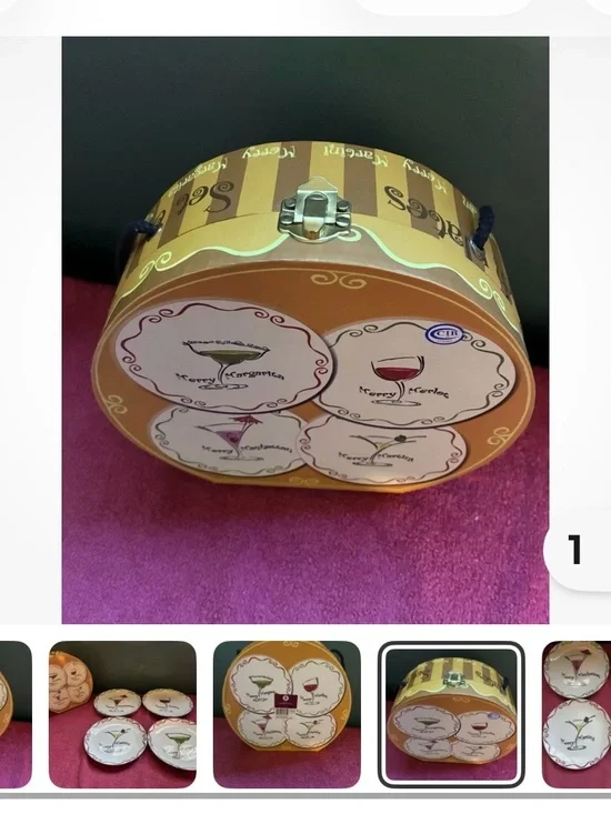 Gold Round Cocktail Coaster Set with Storage Case Merry Cocktail