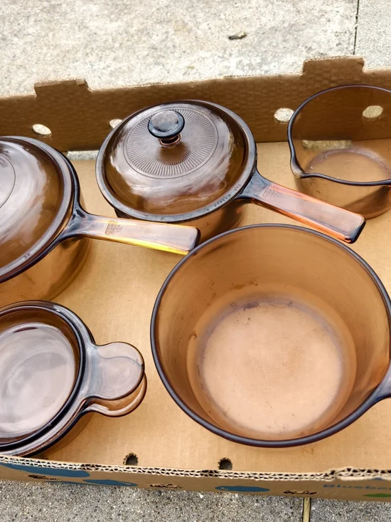 Amber Glass Cookware Set - Heat-Resistant Saucepan & Pans