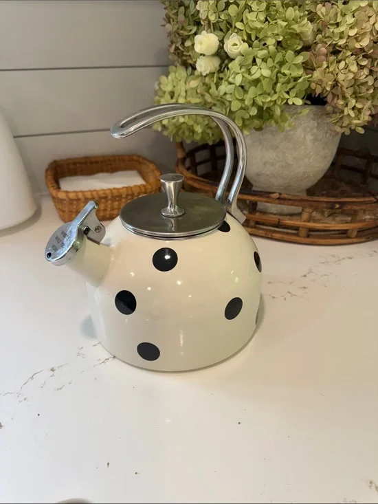 kate spade Cream Teakettle with Black Polka Dots