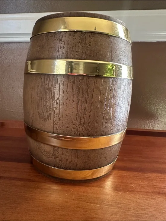 Vintage Barrel Coin Bank with Gold Bands