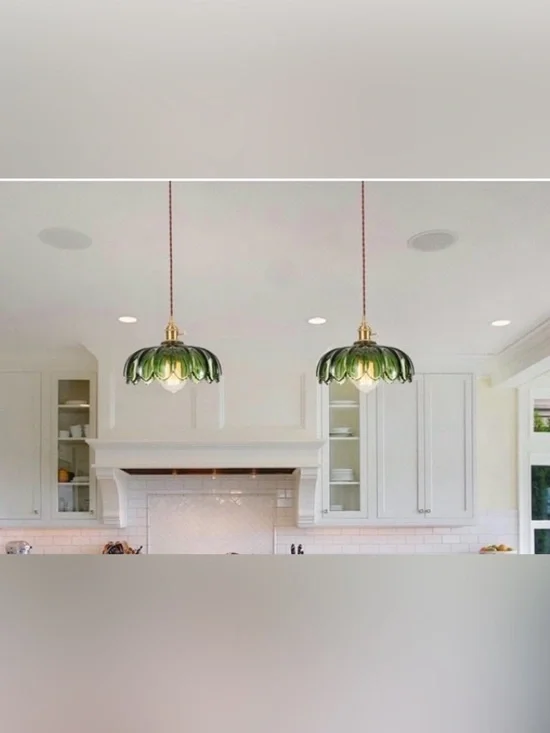💚 ✨ New Set of 2 Vintage Green Glass Pendant Lights - Cord Switch Plug-in Lamps