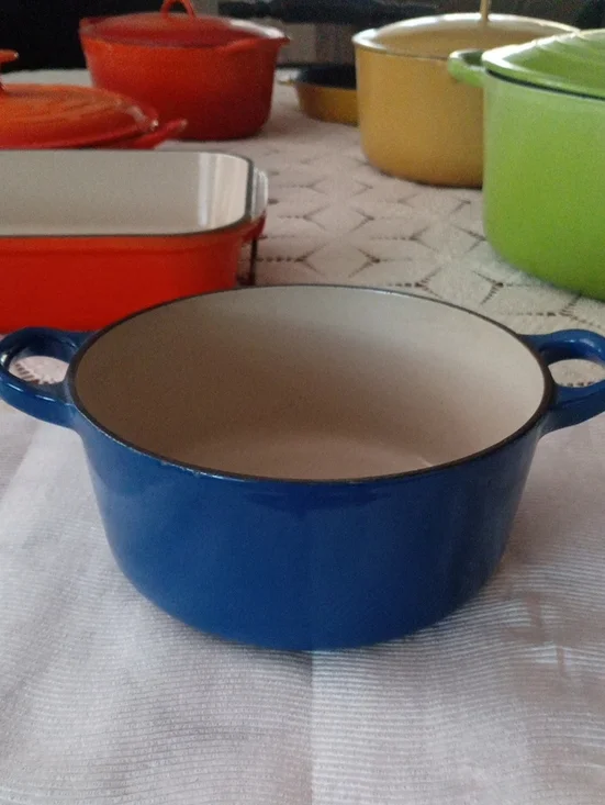 Le Creuset Blue Enamel Round Covered Casserole with Cream Interior