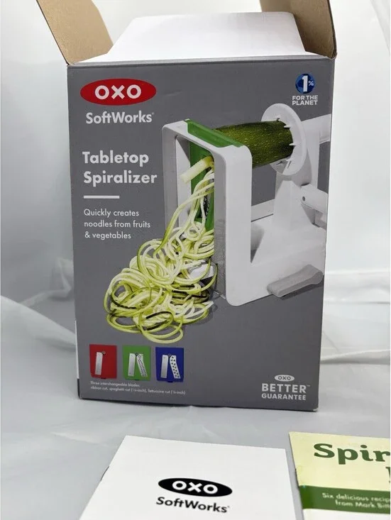 OXO SoftWorks Tabletop Manual Spiralizer Blades Storage Manual Recipe Book NIB