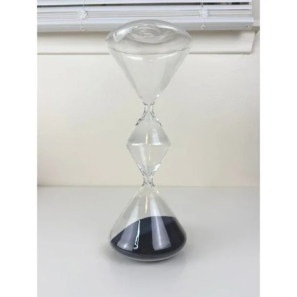 Triple Glass Hourglass Black Sand 3 Tier Modern Sculptural Sand Timer 12