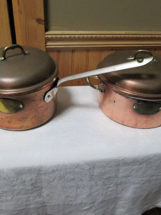 Vtg copper md/ France 4 pc Pots pans De-la Cuisine Dutch oven lid 2 qt pan n lid