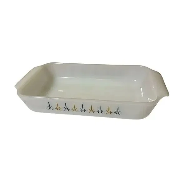 Fire King ANCHOR HOCKING 1.5Q Casserole Dish Atomic Star Candle Glow 432 Vintage