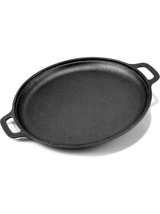 Heavy-Duty 13.8 Inch Cast Iron Pizza Pan - Versatile Comal for Oven, Grill