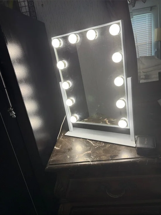 LED Lighted Vanity Mirror in White - Hollywood Style