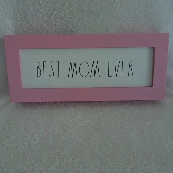 Rae Dunn BEST MOM EVER Pink Frame Wood Sign MOTHER'S DAY