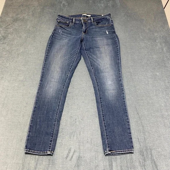 Levi's 711 Jeans Mens 31 Blue Denim Medium Wash Distressed Mid Rise Straight Leg