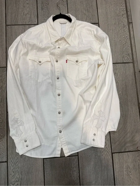 Levi's White Western Snap-Front Shirt with Embroidered Sleeves