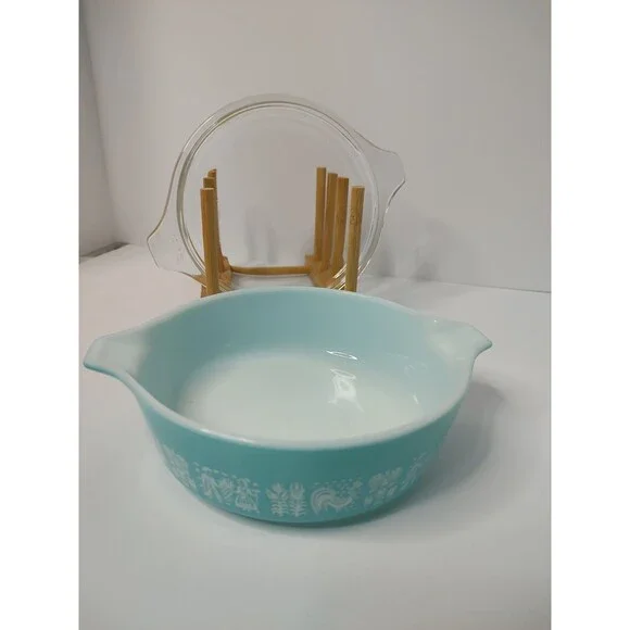 Vintage Pyrex 471 Amish Butterprint Turquoise Casserole 470-C Lid