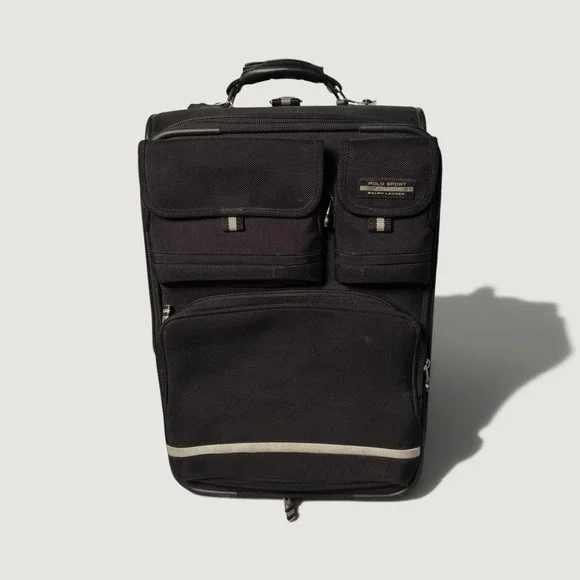 Vintage Polo Sport Ralph Lauren Black Rolling Suitcase Luggage Carry On Bag