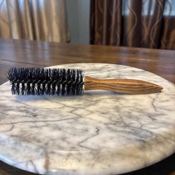 VTG Faux Wooden Wood Handle Black Bristles Wire Round‎ Blowout Hair Brush 8.5