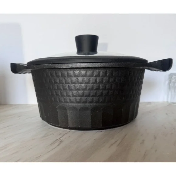 D&W‎ Black Textured Cast Aluminum Dutch Oven Stock Pot with Glass Lid Non-Stick