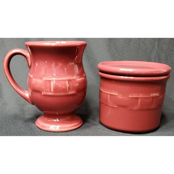 Longaberger‎ Pottery Paprika Crock w/ Lid and Latte Coffee Mug