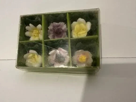 VINTAGE ENESCO BONE CHINA CARD HOLDER FLOWER SET OF 6 BOX