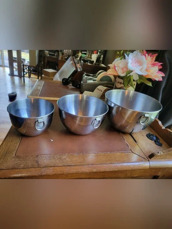 set of three vintage Revere Ware Stainless Steel Mixing Bowls