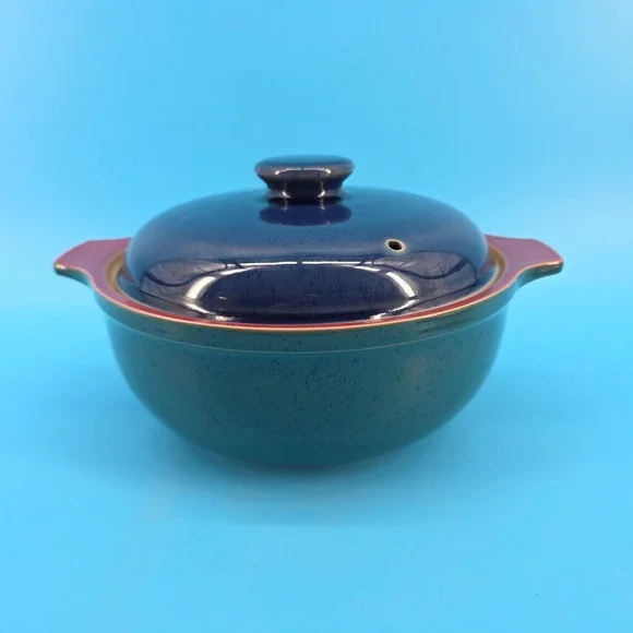 Denby Harlequin Lidded 2 QT Casserole Dish‎ Tureen Teal Navy Burgundy England