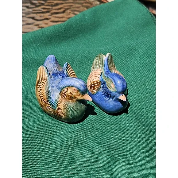 MCM Mallard Ducks Abstract Figurine Porcelain Decoy Incised Chinese 3.5
