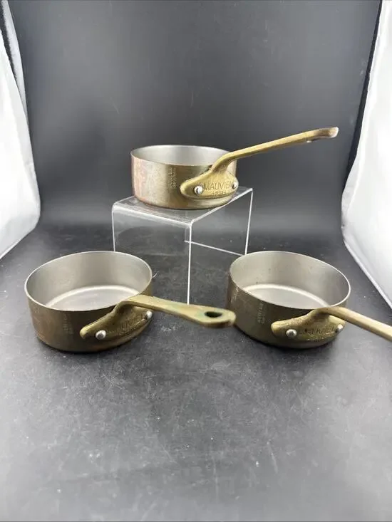 Mauviel 1830 France Copper Mini Saucepan Set of 3 Brass Handle M'Minis Lined 9cm