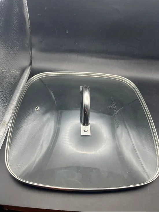 11.5” x 11.5” Copper Chef Clear Glass Square Fry Pan Lid with Chrome Handle
