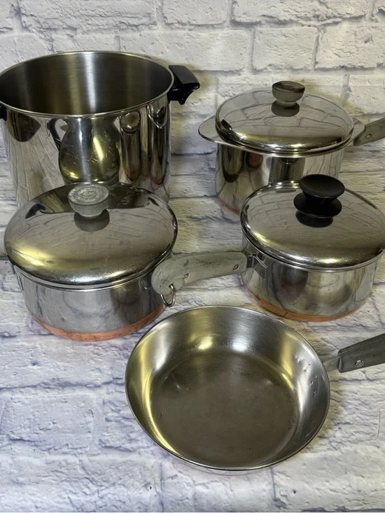 Revere Ware Set Saucepans Stockpot Lids 1801 Copper Bottom Pots Lids 9 Piece
