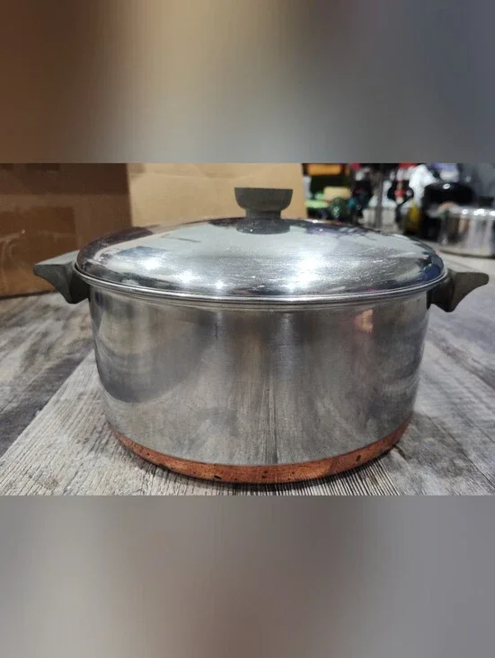 Vintage Revere Copper Maid Pot With Domed Lid, 6-Qt Stock Pot, Stainless Steel