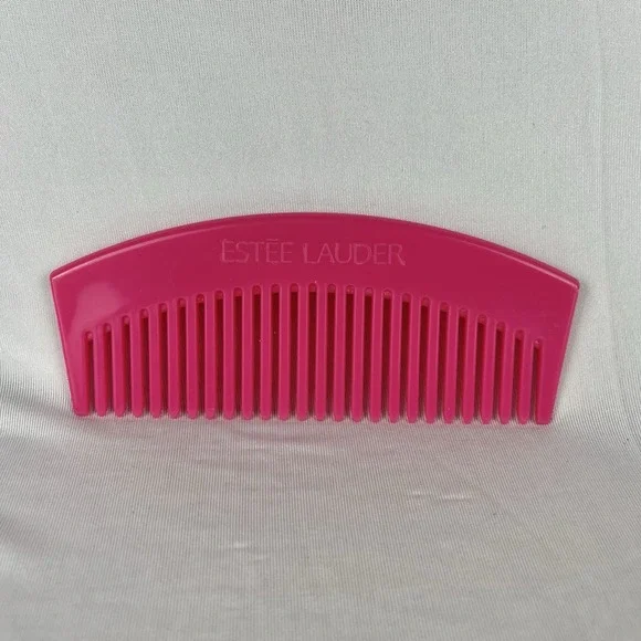 Vtg 90s Y2K 5 inch Estée Lauder Pink‎ Travel Purse Rounded Wide Tooth Hair Comb