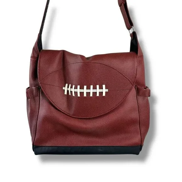 Timi & Leslie Football Stitch Men's Diaper‎ Bag Brown Leather Game Day Sporty