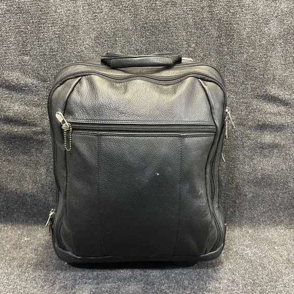 Wilsons Leather Pelle Studio Rolling Laptop Bag Black Briefcase Carry On Luggage