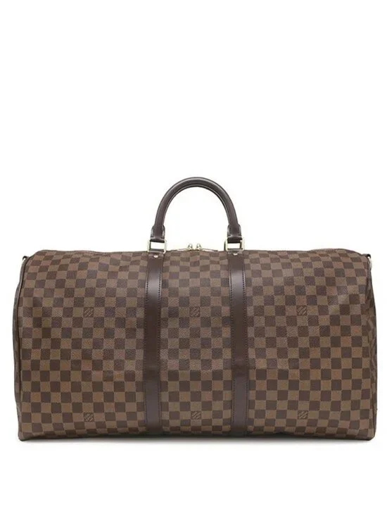 Louis Vuitton Boston Bag Keepall Bandouliere 55 Damier Canvas Ebene Gold Brown